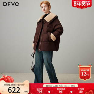 dfvc减龄娃娃领羽绒服女2025冬季新款仿羊羔毛白鸭绒加厚保暖外套