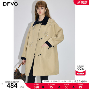 dfvc卡其色韩版中长款风衣外套女2026秋季新款宽松显瘦小个子大衣