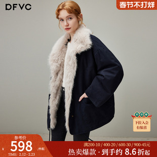 dfvc仿皮草毛领短款派克服女2025年冬季新款加厚保暖宽松夹克外套