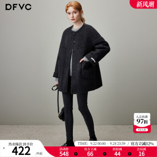 dfvc黑色中长款羊毛呢外套女2026年冬季新款圆领小个子双面呢大衣