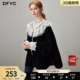 新款 dfvc黑色法式 女2026年春季 丝绒衬衫 宽松复古风上衣 荷叶领长袖
