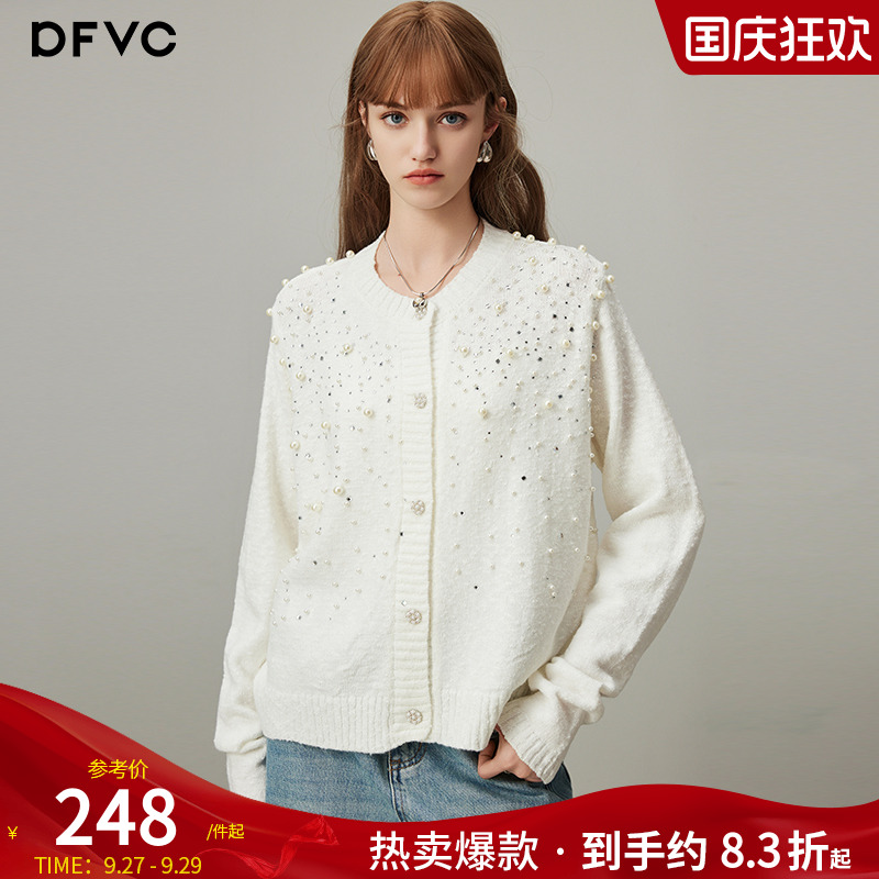 dfvc单排扣圆领钉珠针织衫毛衣
