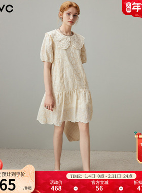 dfvc纯棉法式娃娃领绣花连衣裙女2025年夏季新款宽松甜美减龄裙子
