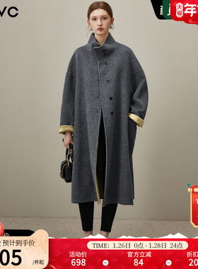 dfvc气质高级感长款绵羊毛呢外套女2025年冬季新款宽松双面呢大衣