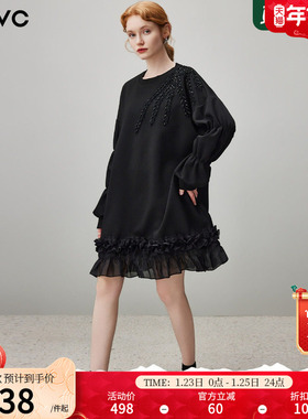 dfvc设计感小众圆领卫衣裙女2025年冬季新款荷叶边宽松休闲连衣裙