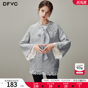 dfvc慵懒风中长款圆领毛衣女2026年冬季新款飘带宽松软糯针织衫