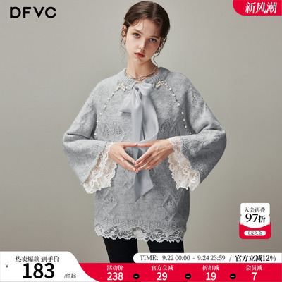 dfvc慵懒风中长款圆领毛衣飘带