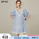 dfvc苎麻复古绣花V领衬衫 小个子宽松连衣裙薄 裙女2025年夏季 新款