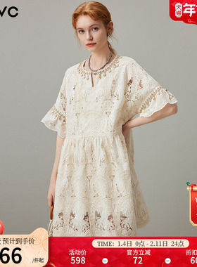 dfvc纯棉复古镂空绣花连衣裙女2025年夏季新款宽松显瘦小个子裙子
