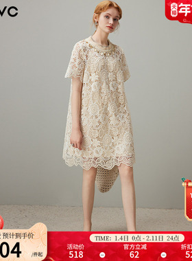 dfvc法式气质蕾丝连衣裙女2025年夏季新款镂空勾花小个子宽松裙子