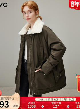 dfvc复古中长款羽绒服女2025年冬季新款宽松毛领加厚保暖派克服