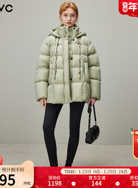 dfvc时尚短款加厚泡芙羽绒服女2025冬季新款连帽白鸭绒保暖面包服