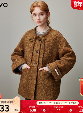 dfvc复古中长款绵羊毛呢外套女2025年冬季新款圆领宽松双面呢大衣