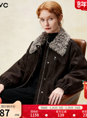 dfvc复古短款皮衣羽绒服女2025年冬季新款毛领加厚保暖白鸭绒外套