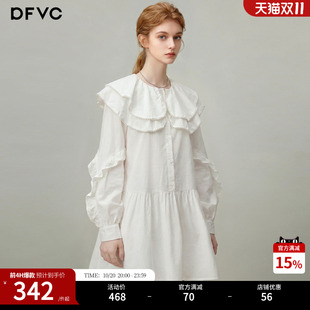 dfvc白色纯棉减龄娃娃领衬衫裙女2026年夏季新款小个子宽松连衣裙
