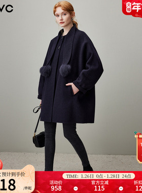 dfvc韩版中长款绵羊毛呢外套女2025年冬季新款宽松双面呢羊绒大衣