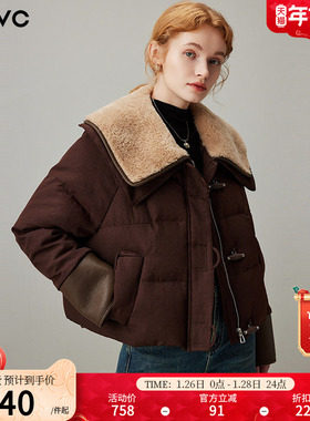 dfvc减龄娃娃领短款羽绒服女2025年冬季新款小个子白鸭绒加厚外套