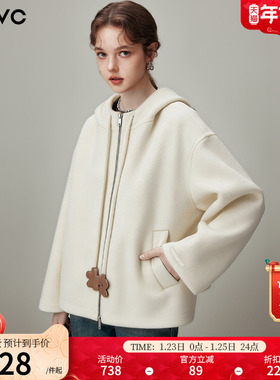 dfvc韩版短款绵羊毛呢外套女2025年冬季新款连帽双面呢山羊绒大衣