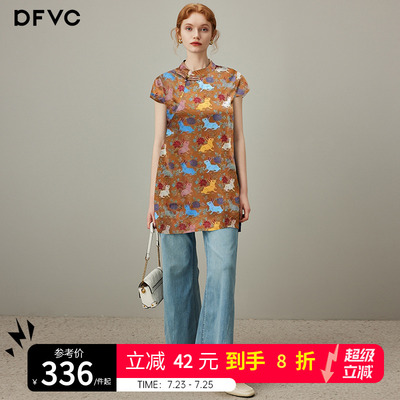 dfvc奥黛新中式国风印花衬衫