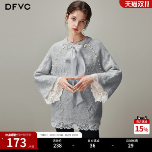 dfvc慵懒风中长款圆领毛衣女2026年冬季新款飘带宽松软糯针织衫