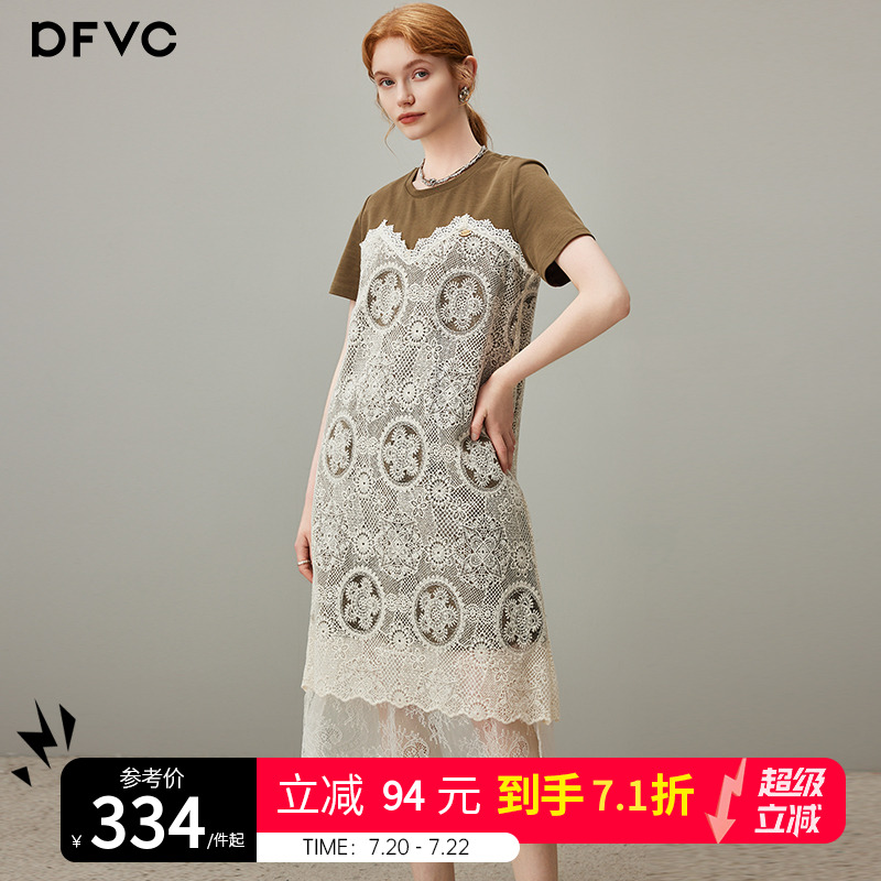 dfvc时尚休闲圆领短袖t恤连衣裙