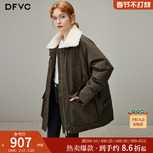 dfvc复古中长款羽绒服女2025年冬季新款宽松毛领加厚保暖派克服