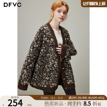 dfvc复古慵懒风绵羊毛针织衫女2025年冬季新款中长款V领开衫毛衣