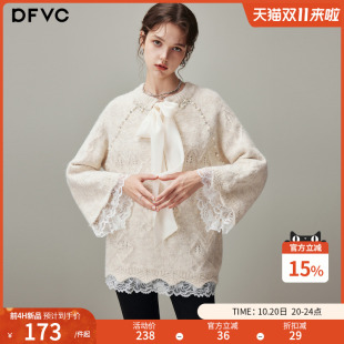 飘带宽松软糯针织衫 新款 圆领毛衣女2025年冬季 dfvc慵懒风中长款
