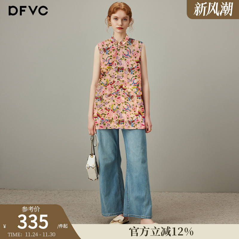 dfvc奥黛新中式国风提花无袖衬衫