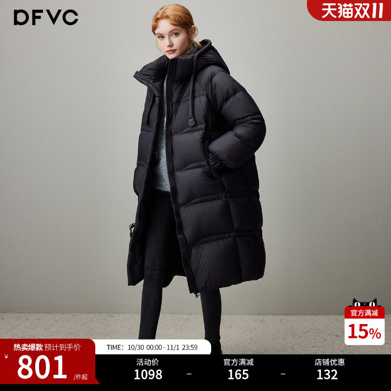 dfvc黑色中长款泡芙羽绒服女2026年冬季新款连帽加厚白鸭绒面包服