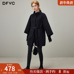 新款 绵羊毛呢外套女2025年冬季 宽松系带双面呢大衣 中长款 dfvc韩版