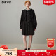 dfvc黑色纯棉长袖 钉珠木耳边显瘦连衣裙子 新款 衬衫 裙女2026年春季