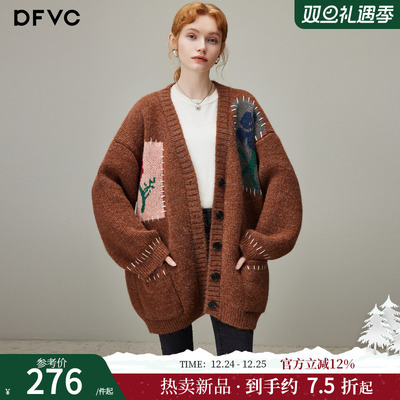 dfvc复古慵懒风提花针织衫V领