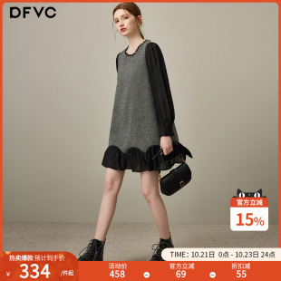 新款 连衣裙女2025年秋季 拼接荷叶边小个子A字裙 气质长袖 dfvc时尚