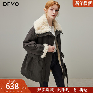 中长翻领宽松保暖外套 新款 dfvc休闲工装 仿羊羔毛派克服女2025冬季