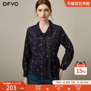 新款 dfvc纯棉时尚 女2025年秋季 碎花衬衫 系带收腰显瘦百搭上衣 长袖