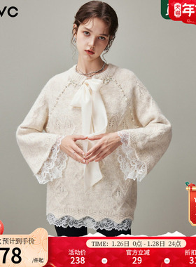 dfvc慵懒风中长款圆领毛衣女2025年冬季新款飘带宽松软糯针织衫