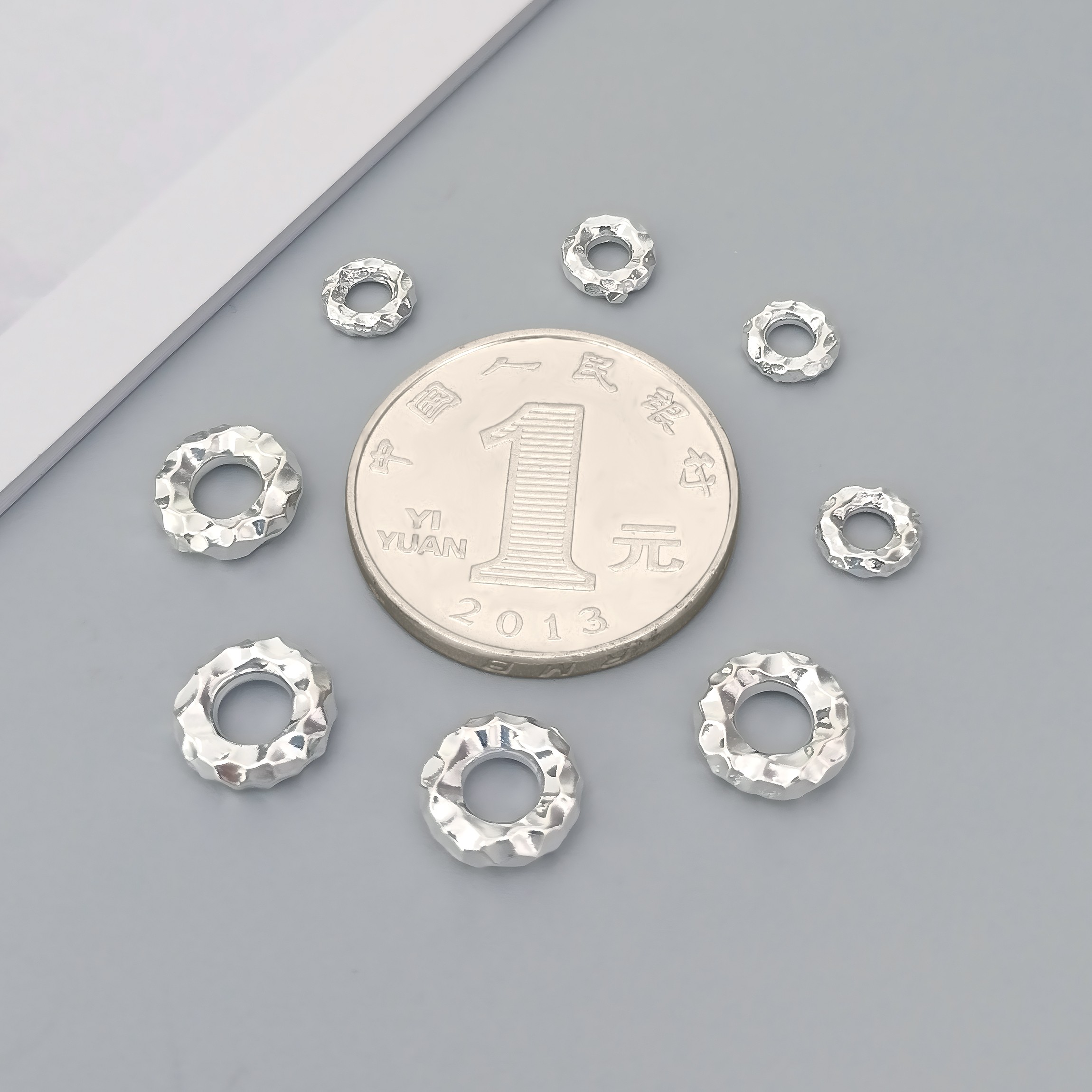 铂西欧银饰999纯银锤纹银圈盘缠足银手链配件DIY隔珠隔片编绳手串