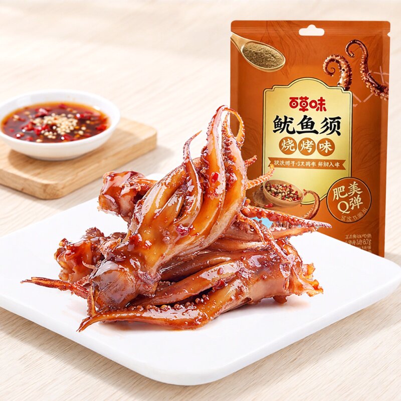 百草味鱿鱼须80g铁板风味手撕鱿鱼条片丝爪即食大连海鲜特产零食