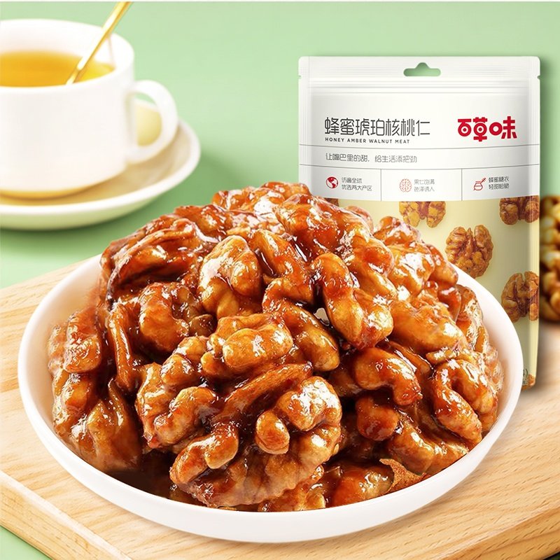百草味蜂蜜琥珀核桃仁100g山核桃果仁蜂蜜味核桃坚果炒货零食小吃