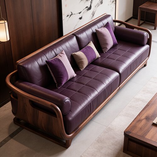 新中式黑胡桃木直排三人沙发现代简约式实木家用客厅2026新款定制