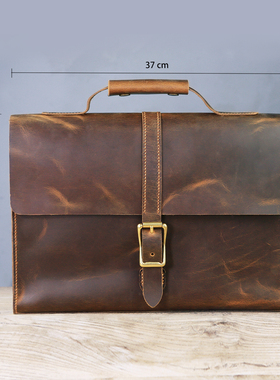 纯手工缝纫真皮疯马皮棕色复古个性笔记本电脑公文包LCB06S