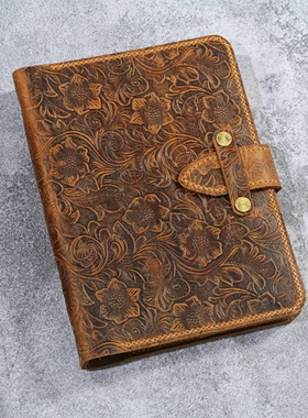 A5活页夹记事本手帐本手工唐草纹真皮疯马皮复古插销N02-NBA5XJ