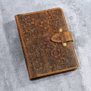 A5活页夹记事本手帐本手工唐草纹真皮疯马皮复古插销N02 NBA5XJ