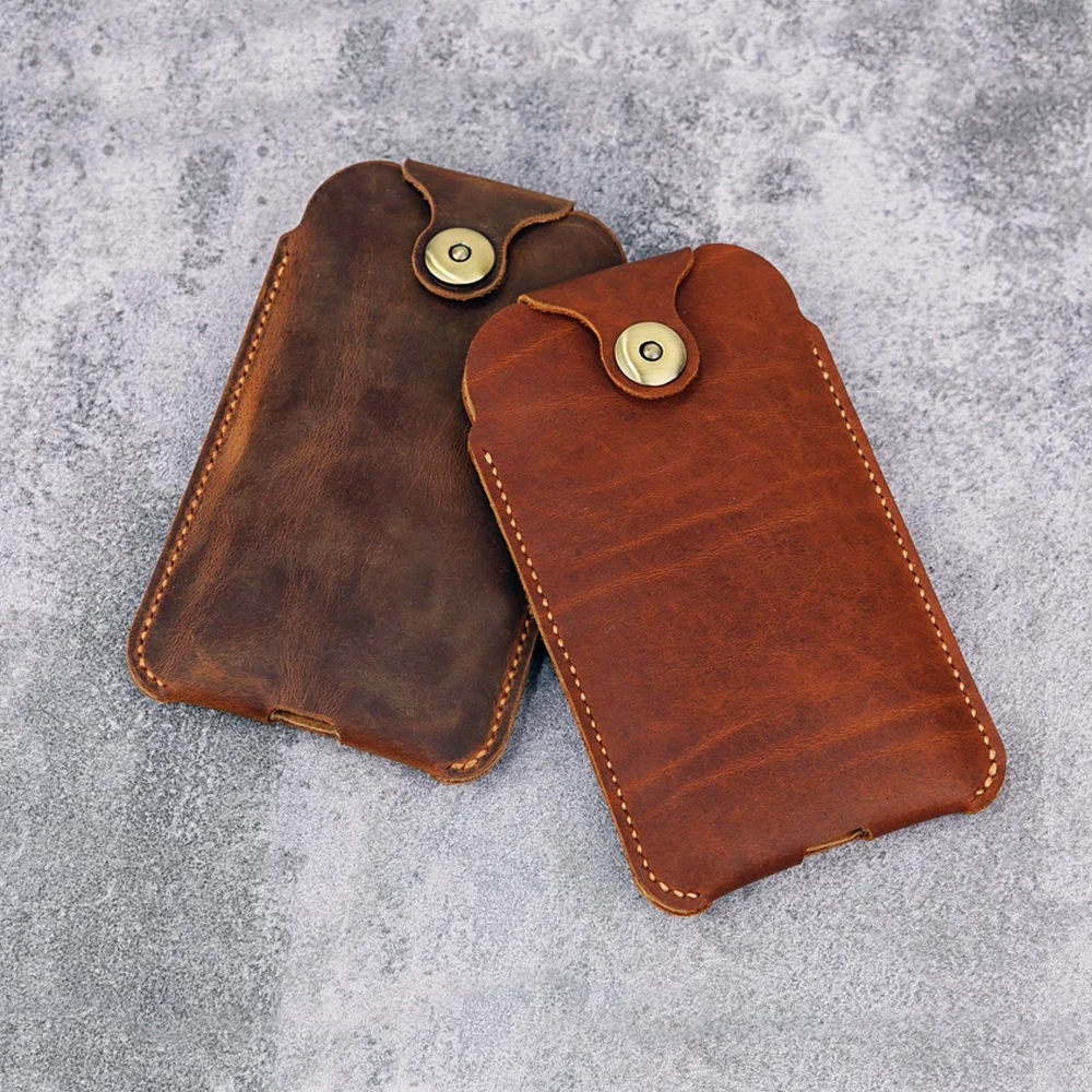 手工真皮腰包iPhone复古阿美咔叽