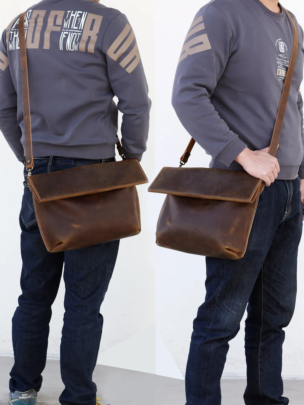 单肩笔记本电脑复古学生疯马皮男