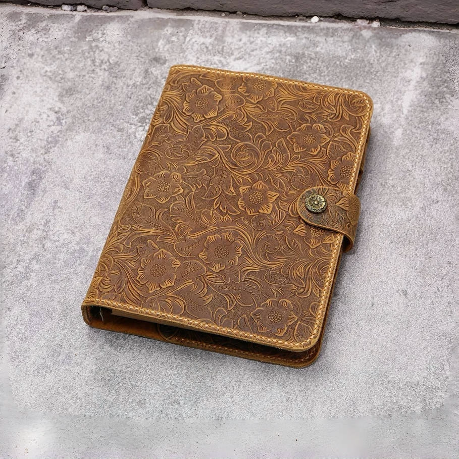 手工A5A6活页手帐唐草纹真皮头层牛皮美式复古W10-LAXBS轻复古