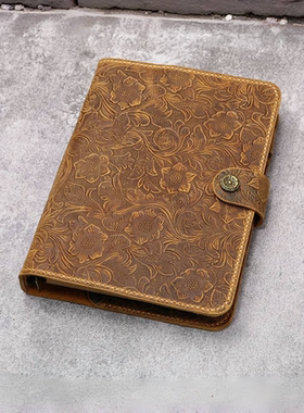 手工A5A6活页手帐唐草纹真皮头层牛皮美式复古W10-LAXBS轻复古