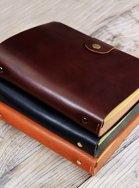 复古A5活页夹记事本纯手工缝纫真皮植鞣革黄棕深棕黑色宽搭LBA5X