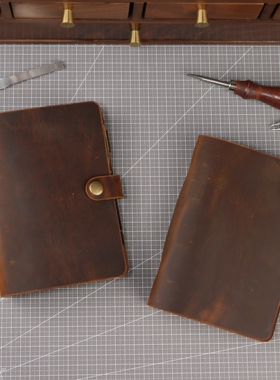 A6活页夹记事本手账本手工真皮疯马皮美式复古阿美咔叽NA605SS